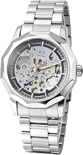 Herrenuhr Leuchtende Skelett Automatikuhr, Automatische Mechanische Armbanduhr Herren Edelstahl Armband Automatik Uhr mit Leuchtzeiger & Facettiert Lünette