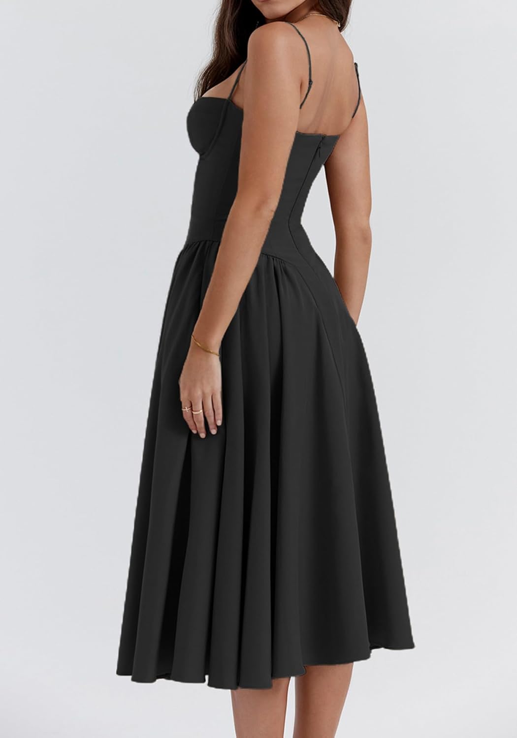 SHINFY Womens Summer Corset Midi Dress Spaghetti Strap Bustier A-Line Flowy Sundress Formal Cocktail Vacation Dress - Image 5