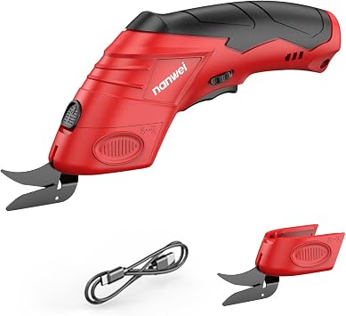 NANWEI Electric Scissors Cordless, Type-C Rechargeable Cardboard Cutter with 2 Blades, 4.2V Hightorque Motor, for Fabric Carpet Leather Red