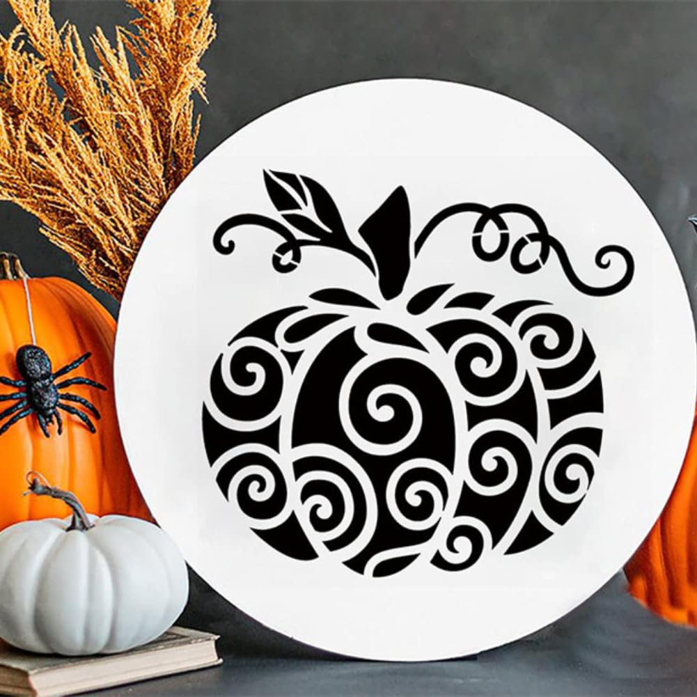 Paquete de 8 plantillas de pintura de calabaza para pintar sobre madera, plantillas temáticas de otoño de Acción de Gracias de 8 pulgadas con citas de cosecha, plantillas de PET
