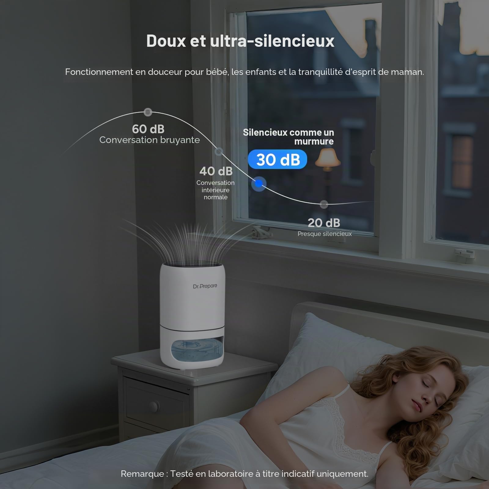 Dr.Prepare Deshumidificateur Electrique Deshumidificateur d air 1L Deshumidificateurs pour Chambre à Coucher Deshumidificateurs la Maison Portable et Ultra Silencieux, Chambre, Bains, Armoire