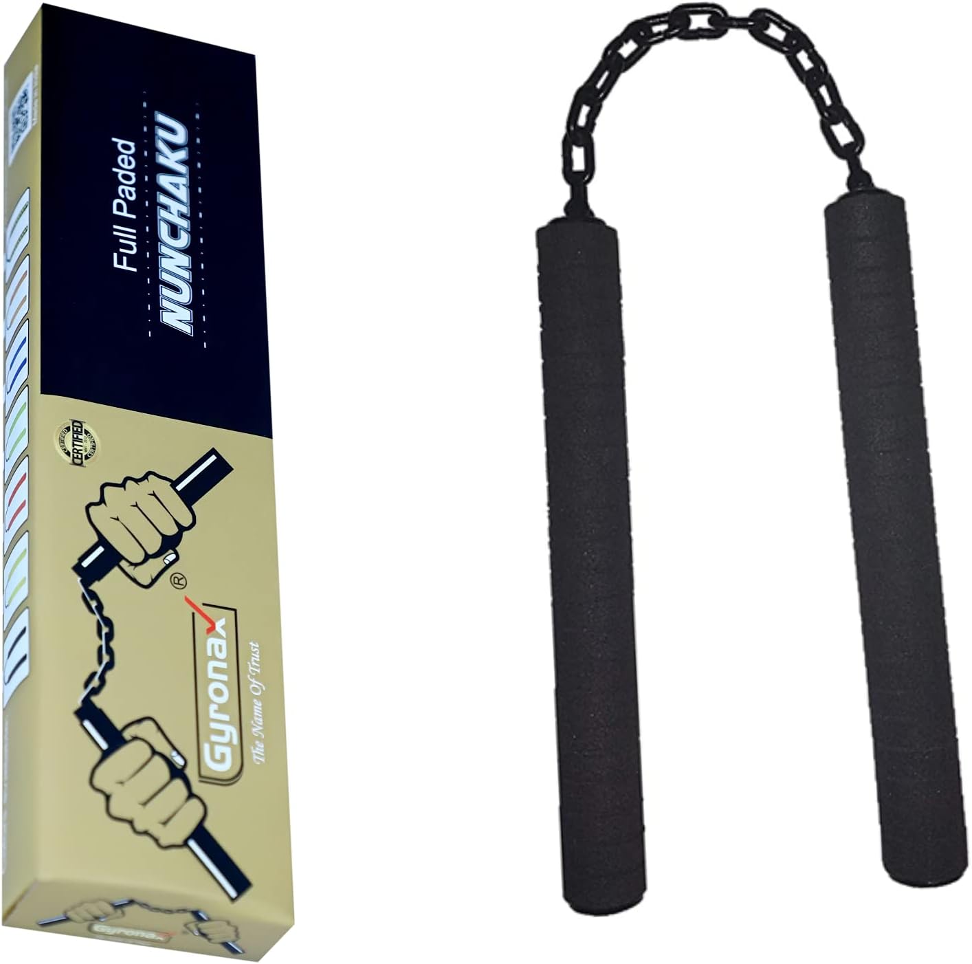 Foam Nunchaku, Black Colour Foam Wooden Handle 10" with 9" Black Metal Chain,Pack of 1,(Martial Art & Equipment nanchaku)