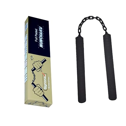 Gyronax Foam Nunchaku, Black Colour Foam Wooden Handle 10" with 9" Black Metal Chain,Pack of 1,(Martial Art & Equipment nanchaku)