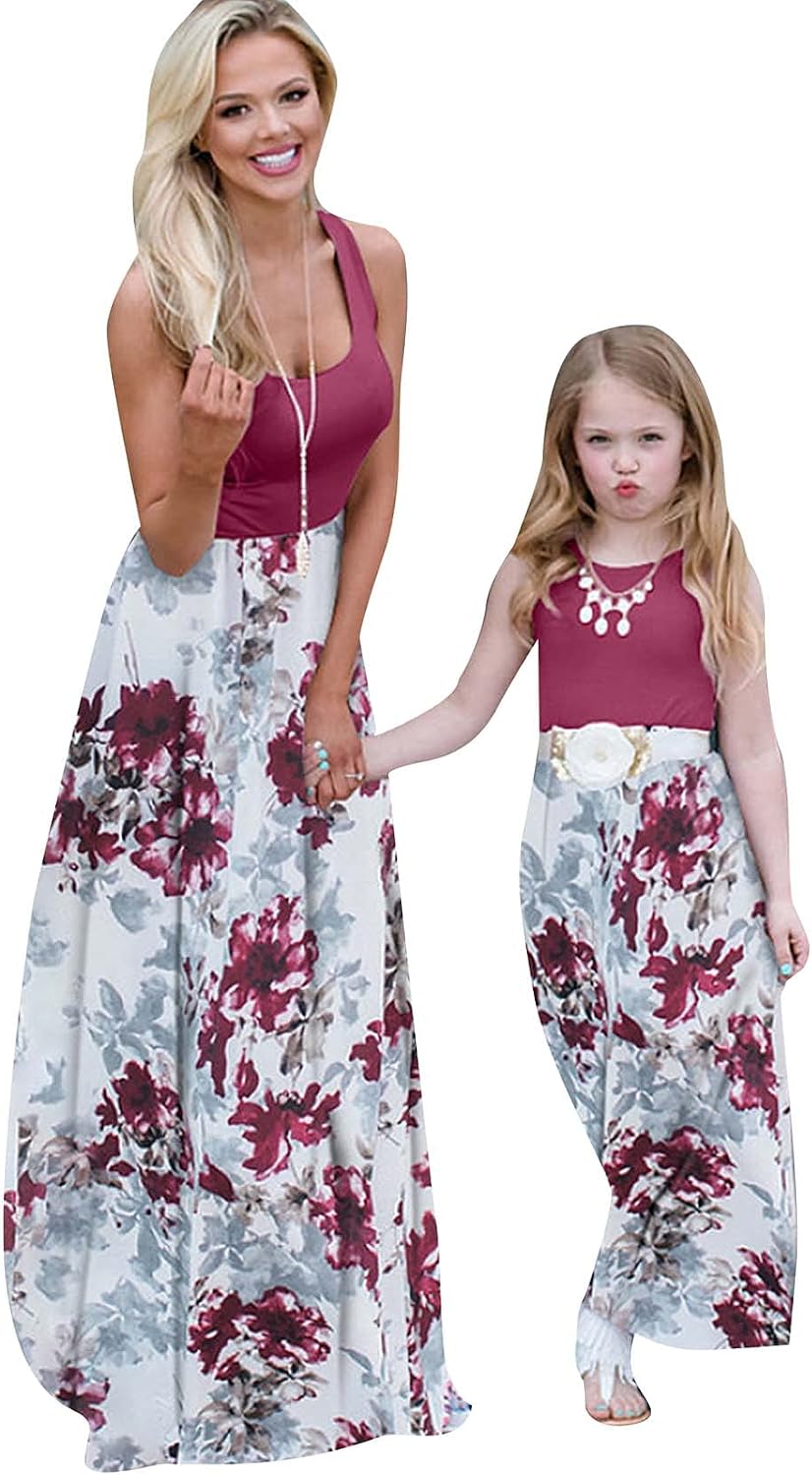 YMING Madre E Figlia Elegante Abito Floreale Casual Stampa Floreale Festa Vacanza Abito Estivo Maxi Abito Bohemien Fiore Verde 5 Anni 107937341