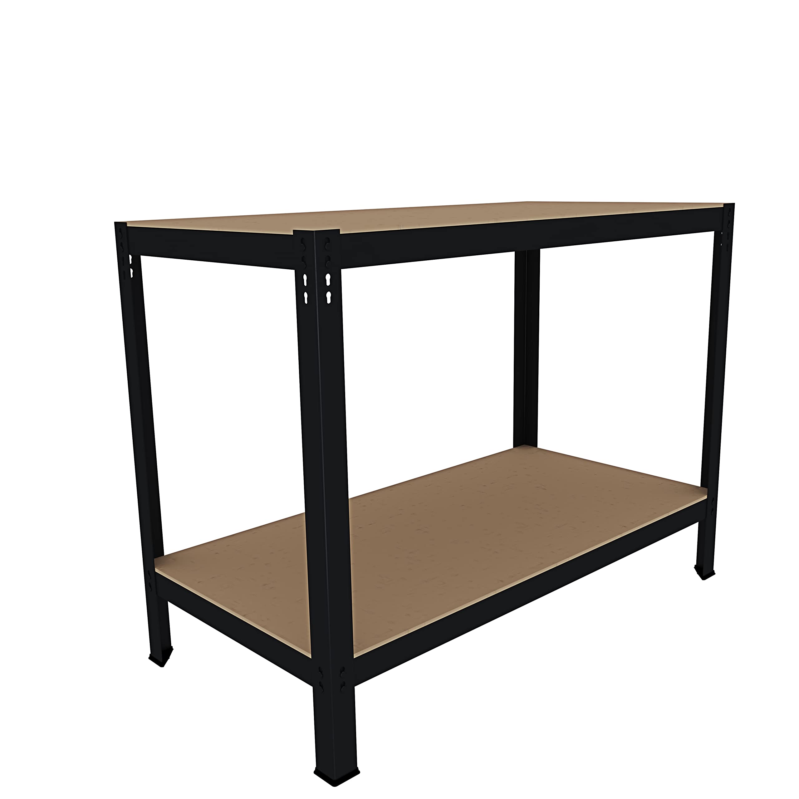 Bricozone Banco Tavolo Da Lavoro In Acciaio Metallo MDF Senza Bulloni Portata Fino 550 Kg 2 Ripiani Regolabili 90 x 120 x 60 cm Ideale Per Magazzino Garage Officina Cantina Capannone (Black)
