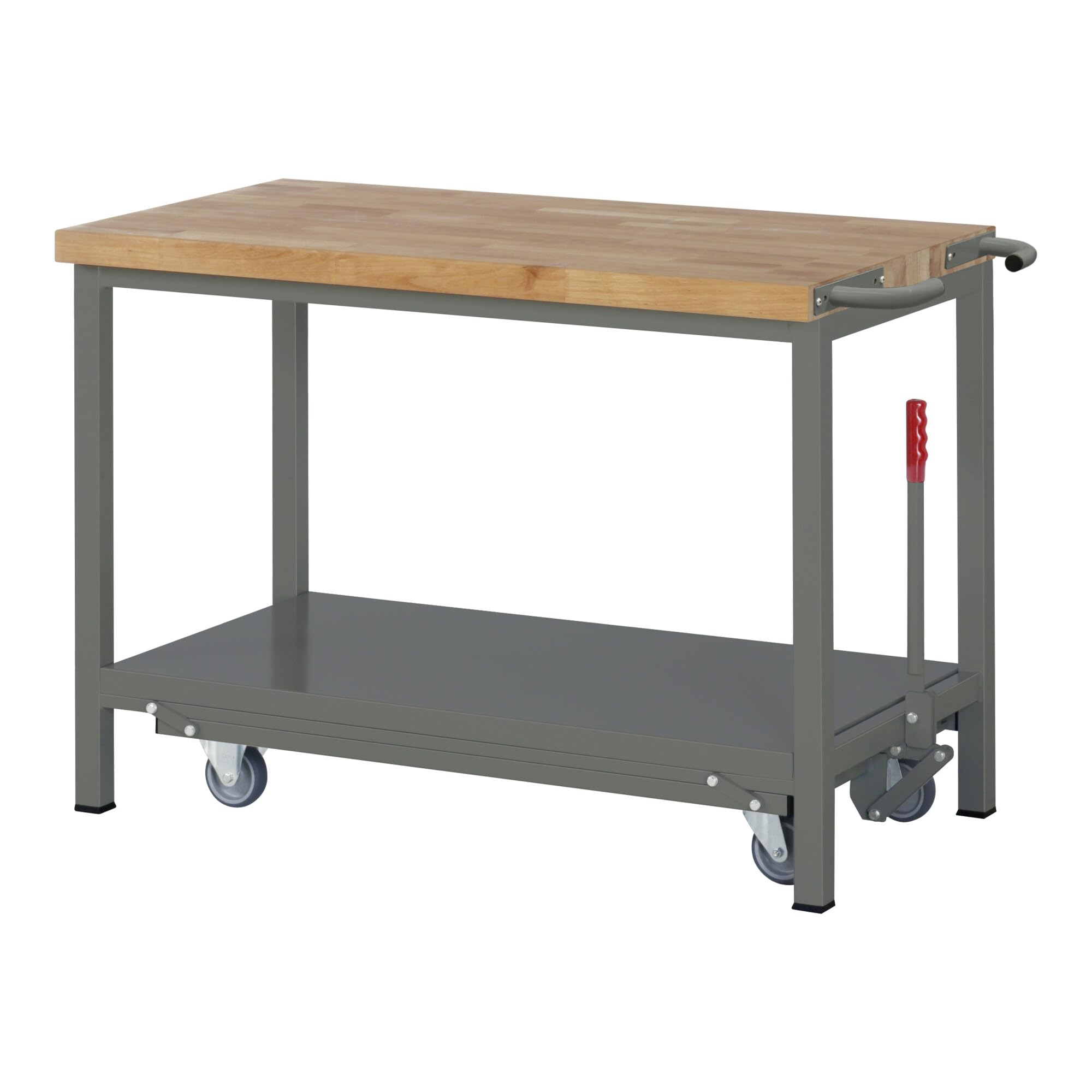 STIER Werkbank Premium, mit abs. Fahrgestell, 125x70x88cm, pulverbeschichteter Stahl & Buche, Montagewerkbank