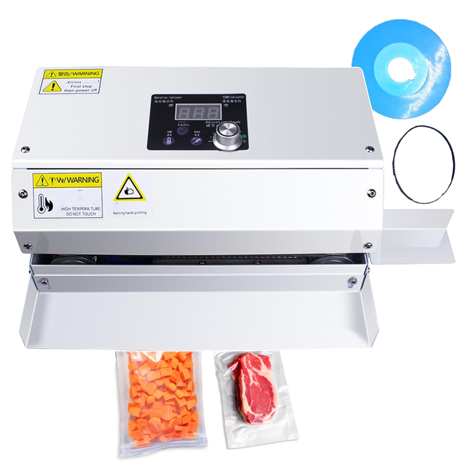Macchina Sigillatrice per Sacchetti Alimentari | Sigillatrice A Caldo A Impulsi con Puleggia E Cinghia con Rivestimento in Gomma | Regolazione della Temperatura E della velocità |