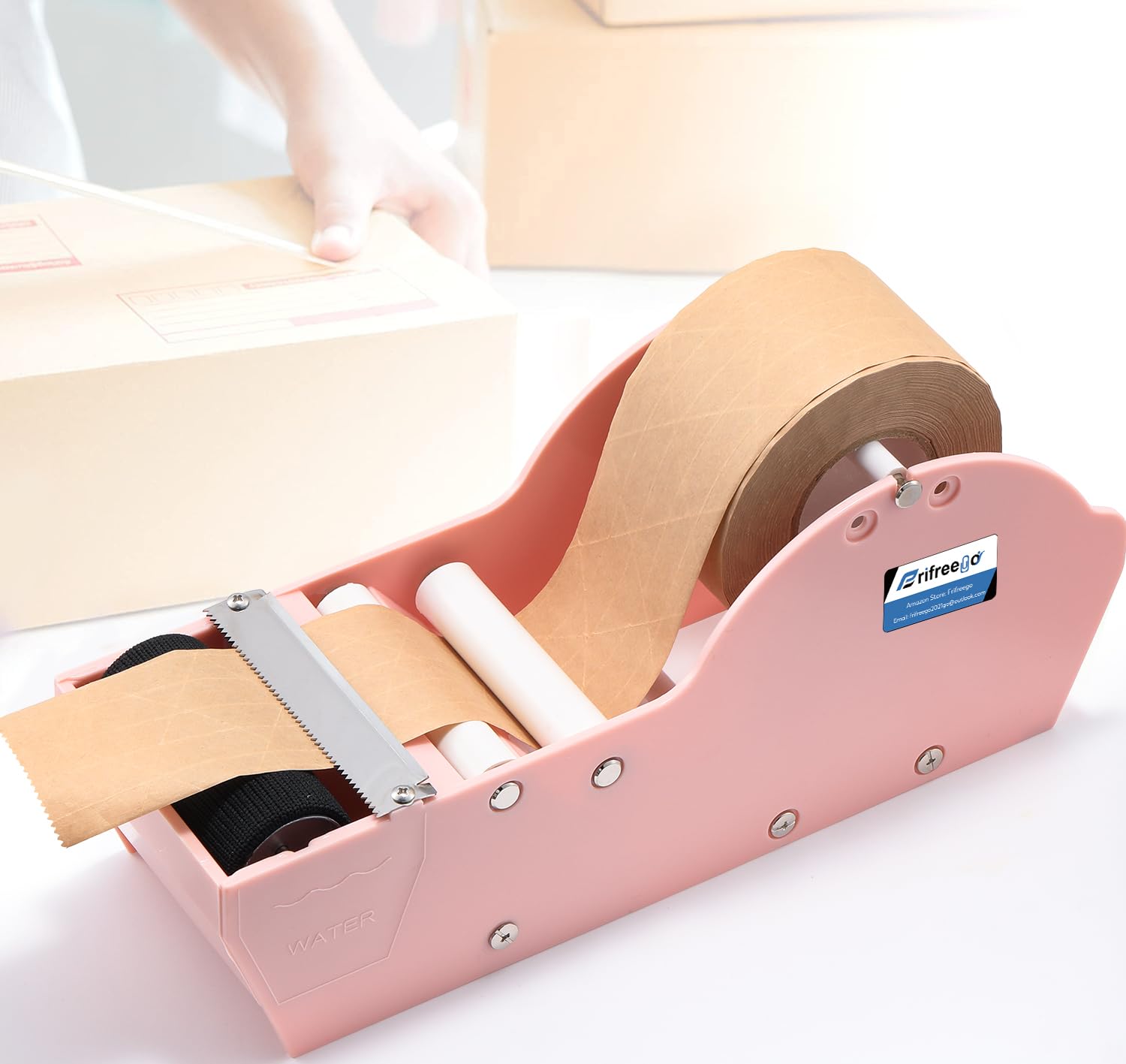 Water-Activated Tape Dispenser, Manual Kraft Gum Tape Dispenser, Light Pink