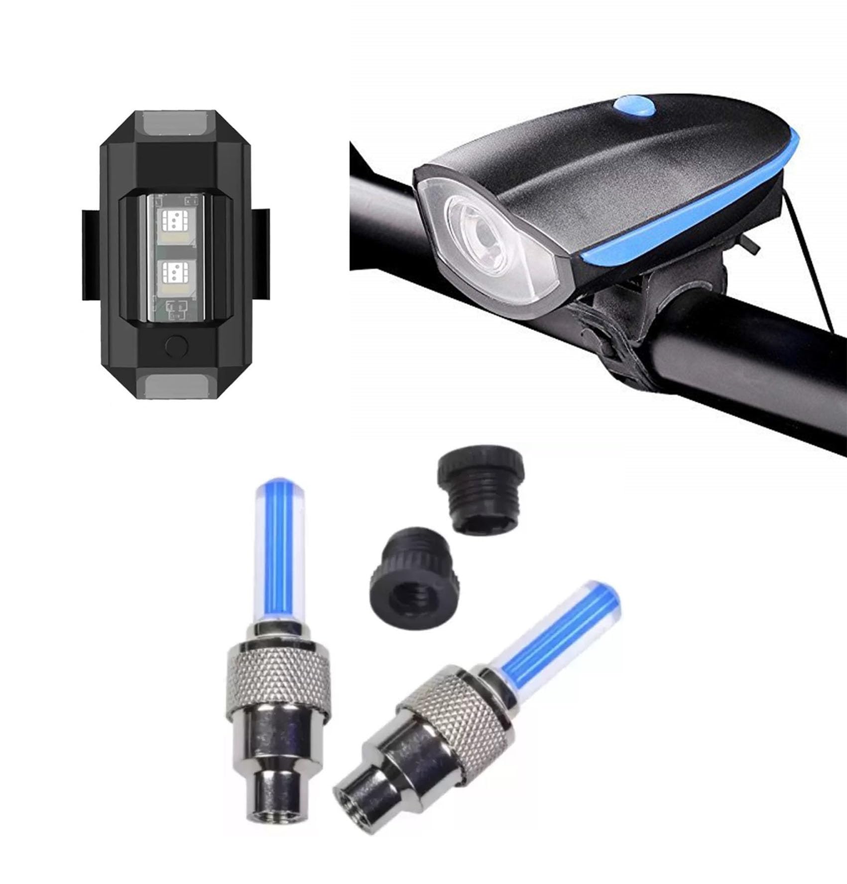 Kaashnic Rechargeable Premium Cycle Front, Helmet & Valve Light and with Horn Waterproof Cycle Light Multicolor