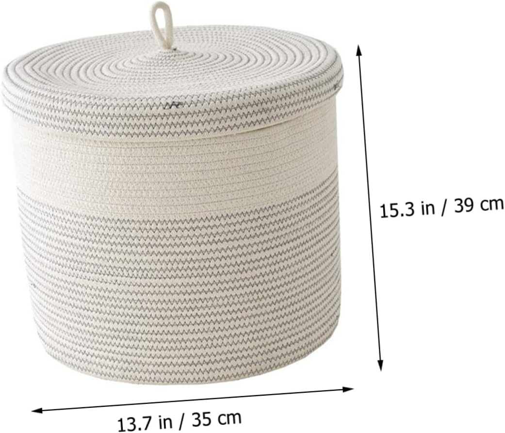 IMIKEYA Foldable Laundry Basket with Lid and Woven Cotton Rope Clothes Storage Organizer for Dirty Clothes Home Household Basket for Neat Organization