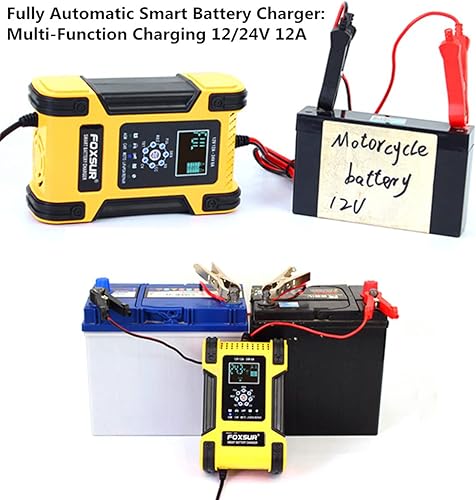 Miniatura 3 de Cargador de batería de coche de 7 etapas de 12 amperios para baterías húmedas/GEL/SLA/LiFePO4/plomo-ácido/AGM, cargador de batería inteligente de 12