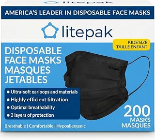 200pcs Kids Disposable Face Masks - 3 Ply Kids Mask for Boys Girls - Back to School Supplies (Black)