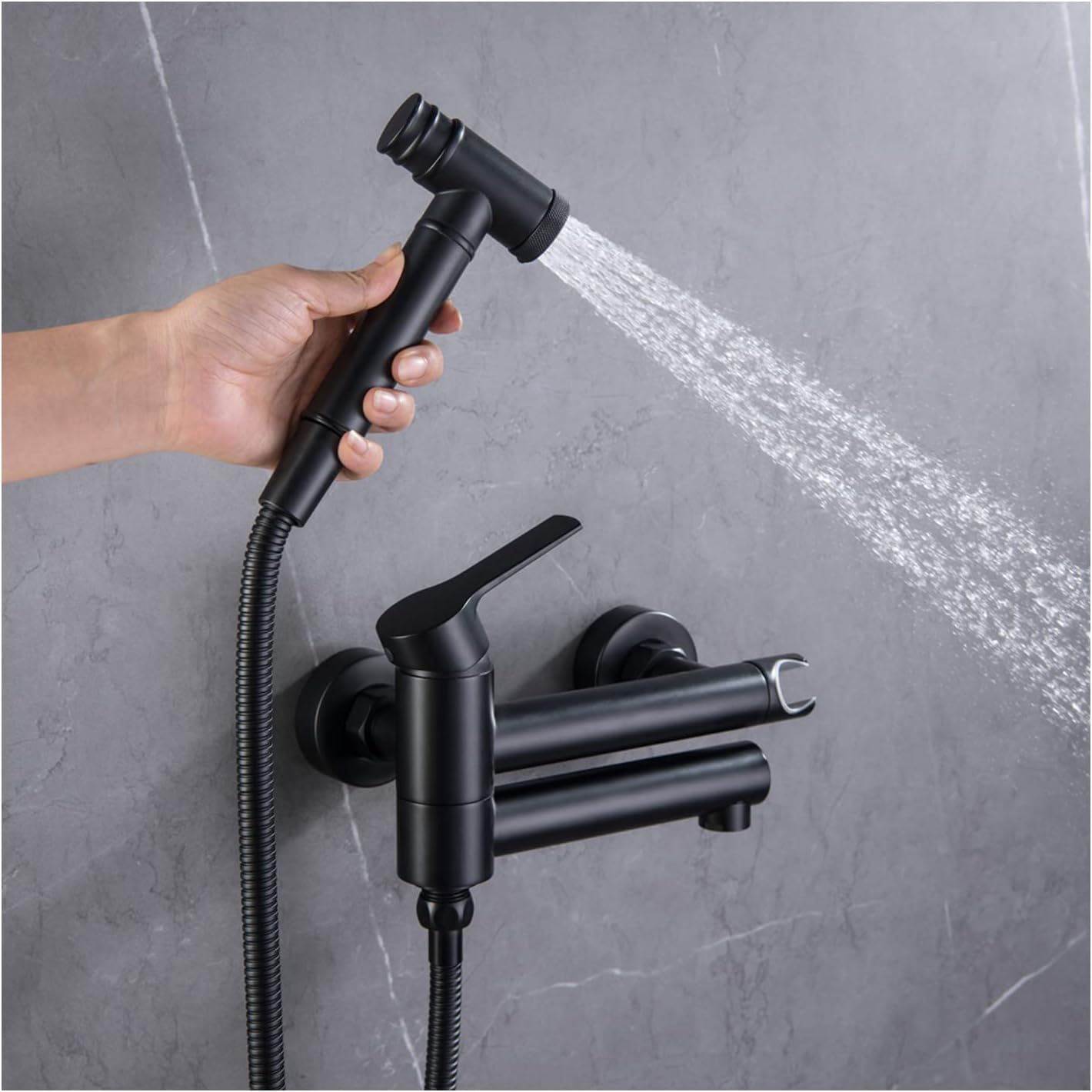 Black Handheld Bidet Sprayer Wall Mount Brass Toilet Hand Shower Kit Hygiene 2 Holes Toilet Bidet Spray Set
