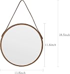 Round Hanging Mirror, 18-Inch Farmhouse Mirror with Leather Lanyard for Bathroom, Bedroom, Living Room, Entryway Home Decor. (Natural, S-30cm)