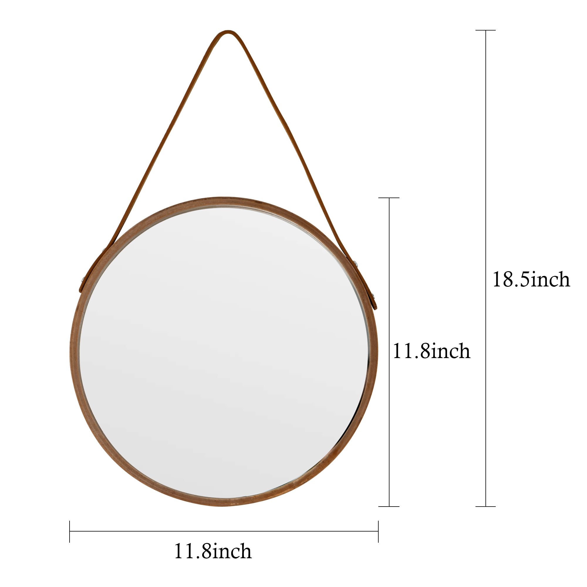 Espejo redondo para colgar, espejo de granja de 18 pulgadas con cordón de cuero para baño, dormitorio, sala de estar, decoración del hogar (natural, S-30 cm)