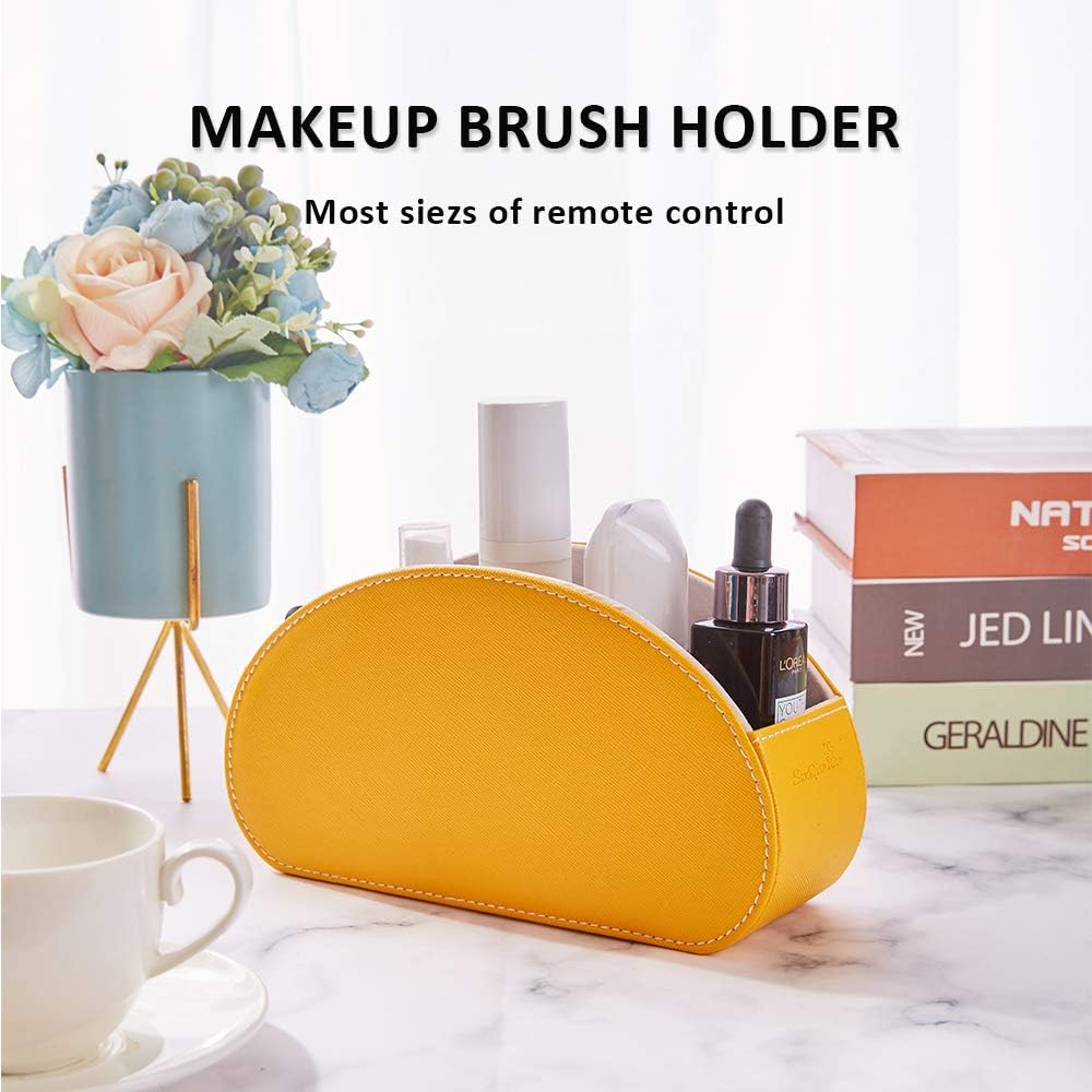 Remote control holder with 5 compartments Leather caddy organizer for Table,Bed,Wall Mount,Office,Room,to TV, DVD, Blu-Ray, Media Player, Heater Controllers (yellow)