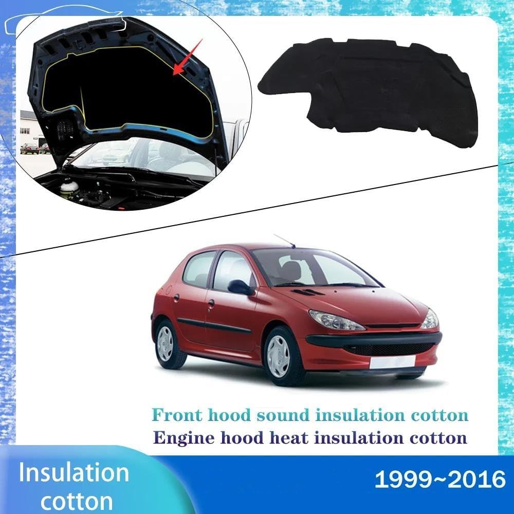 Car Engine Hood Sound Heat, Car Front Hood Engine Sound Heat Insulation Cotton Pad Soundproof Mat Cover Accessories, for Peugeot 206 1999~2016 Insulation Cotton Sound
