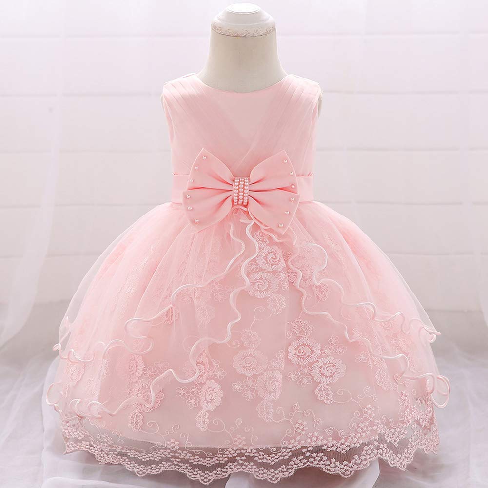 IBAKOM Robe Fleurie Bébé Fille Brodé Fleur Princesse Demoiselle d'honneur Mariage Anniversaire Fête Formelle Baptême sans Manches Tutu Mois