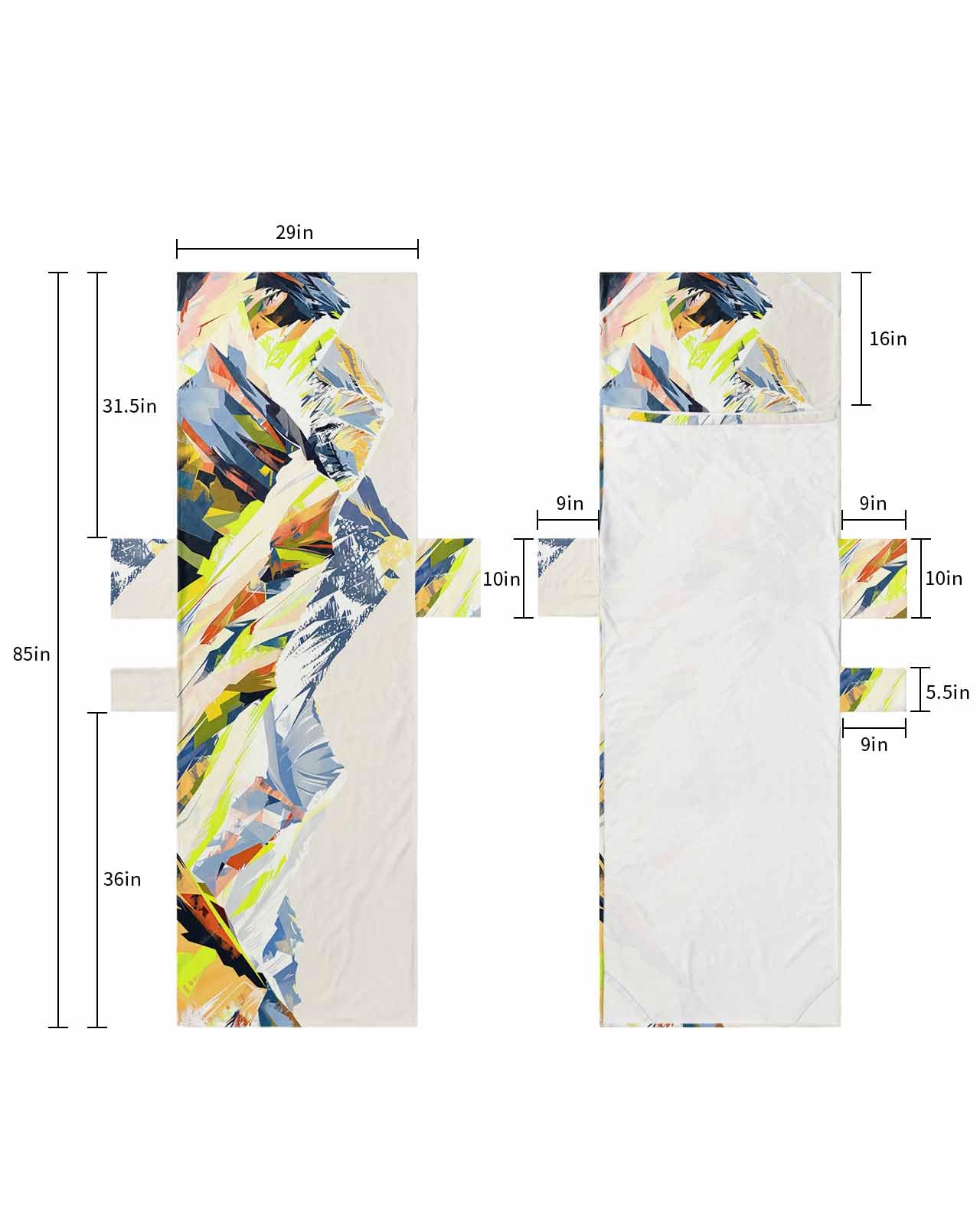 Abstract Mountains Beach Lounge Chair Towel Cover, Soft Chaise Lounge Towel with Side Pockets Patio Pool Chairs Cover for Beach/Pool Sunbathing 29x85 Yellow Green Navy Blue Painting Art