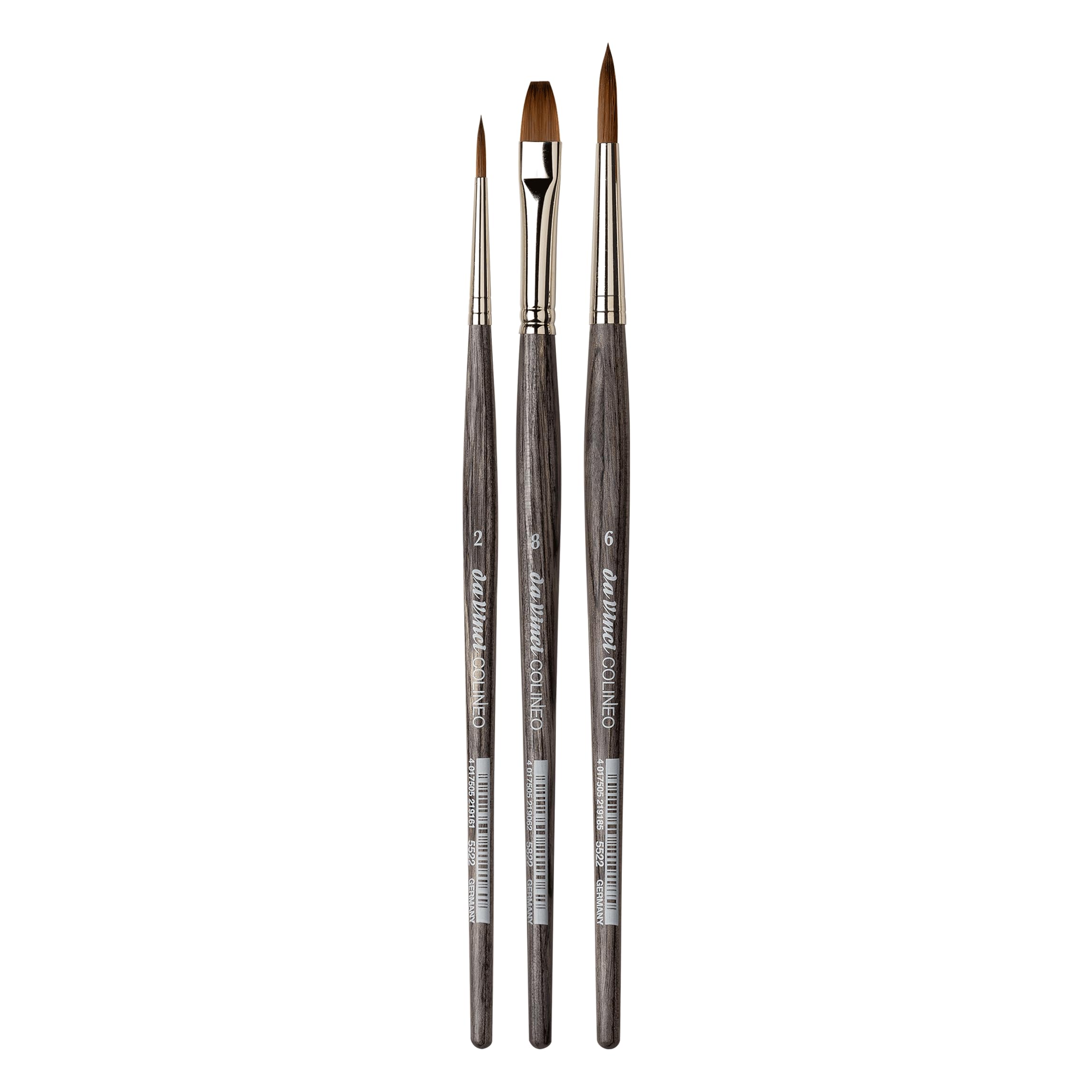 da Vinci, COLINEO short-handled, gouache paintbrush set, synthetic fibres, artist's brushes, gouache painting, liquid acrylic paints, made in Germany, 3 sizes 2/6/8