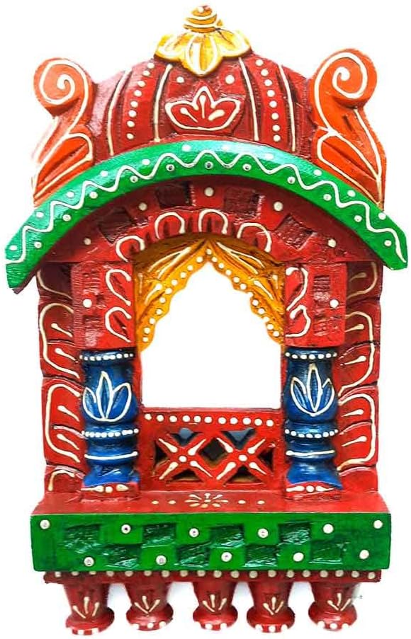 Apka Mart The Online Shop Handcrafted Wooden Jharokha Traditional Wall Hanging (10 Inch / Multicolor ) for Wall Decor, Home Decor, Room Decor, Photo Frame and Gifts