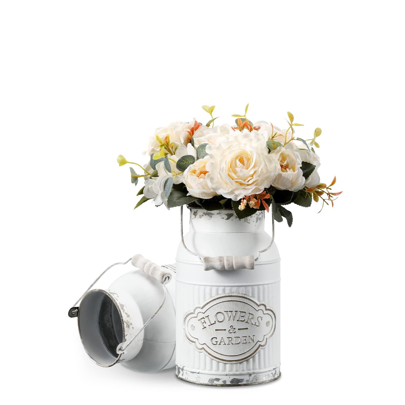 French Style Shabby Chic Decor White Farmhouse Metal Flower Vase Galvanized Decor for Kitchen, Bathroom, Sparklers for Weddings