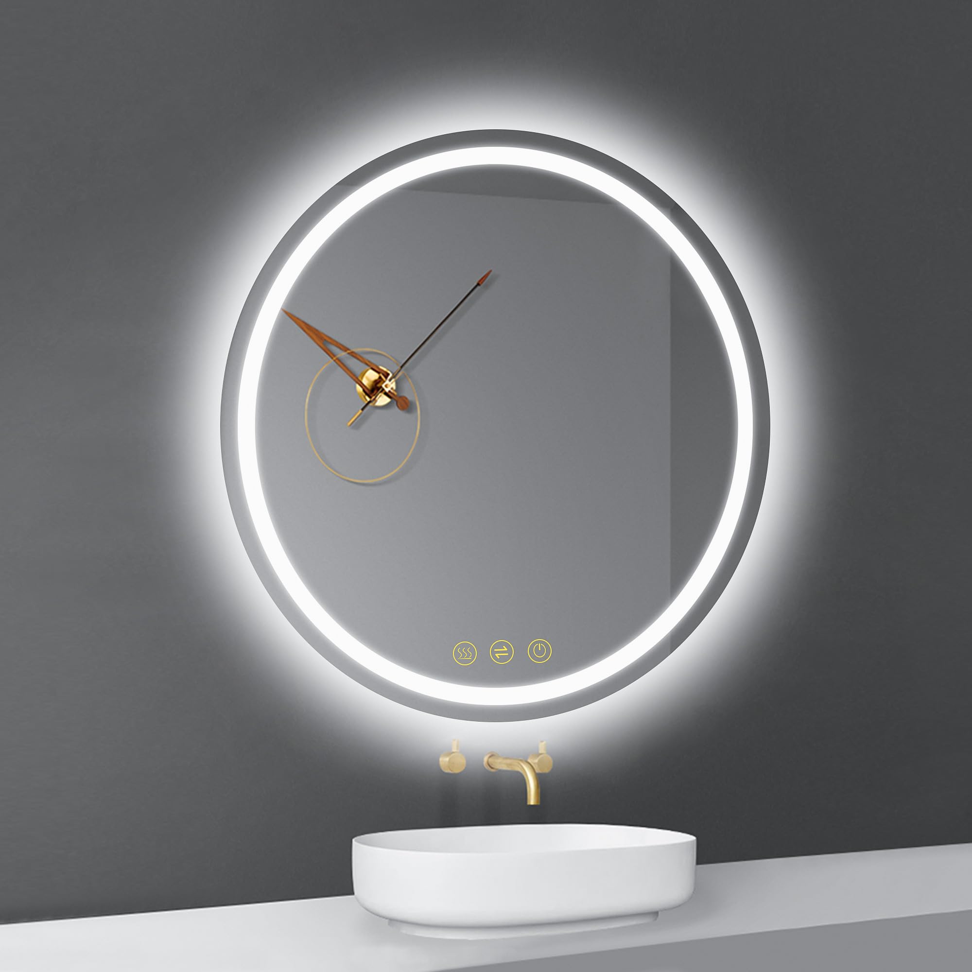 AI-LIGHTING Round Bathroom Wall Mirror with LED Lights Illuminated Dimmable 500mm with Demister Pad & 3 Color Lights — image 1
