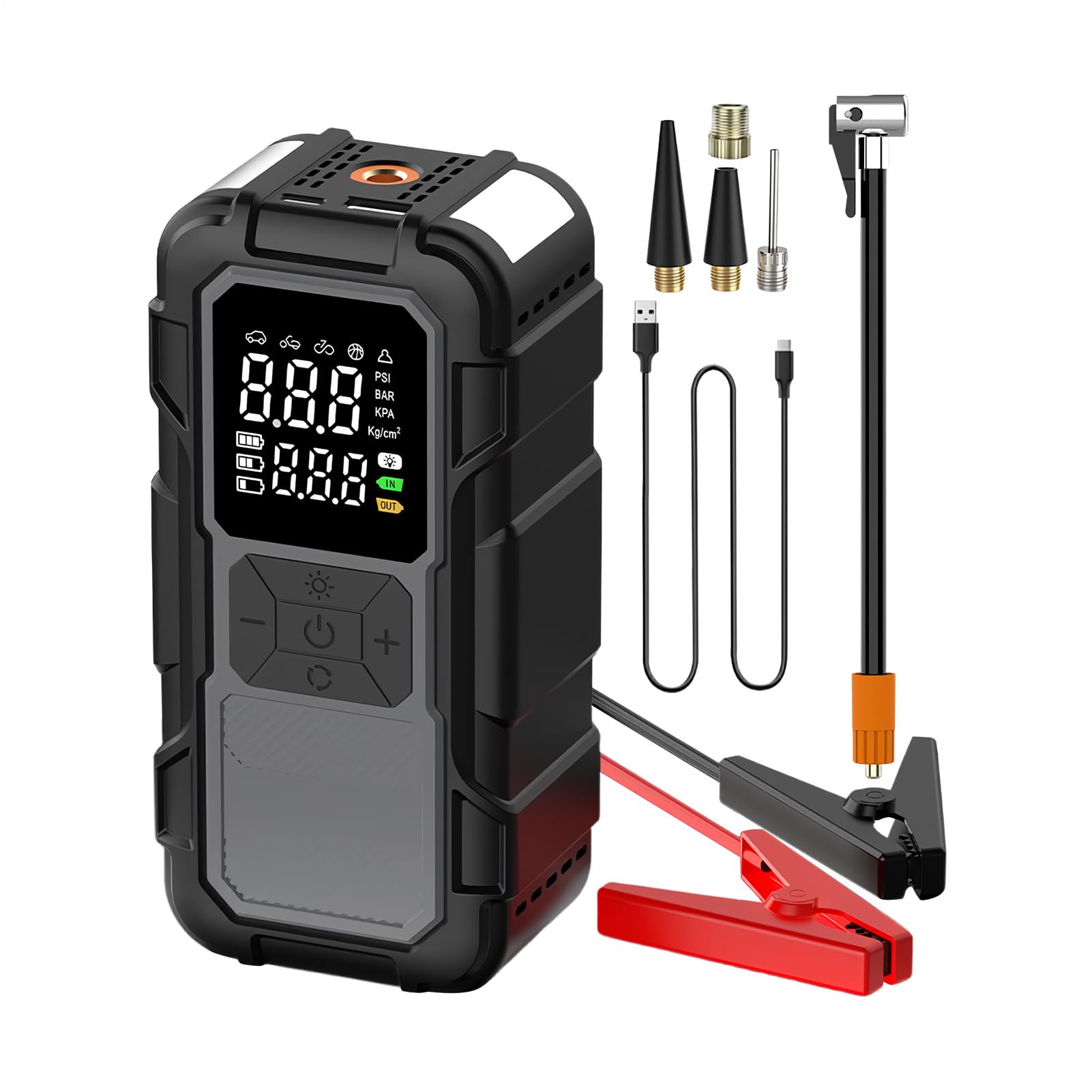 Avviatore della Batteria con Compressore d'aria | Banca di potere LED per l'inverno freddo | Avviatore della batteria per attività all'aria aperta | Per il gonfiaggio di pneumatici e viaggi lunghi su