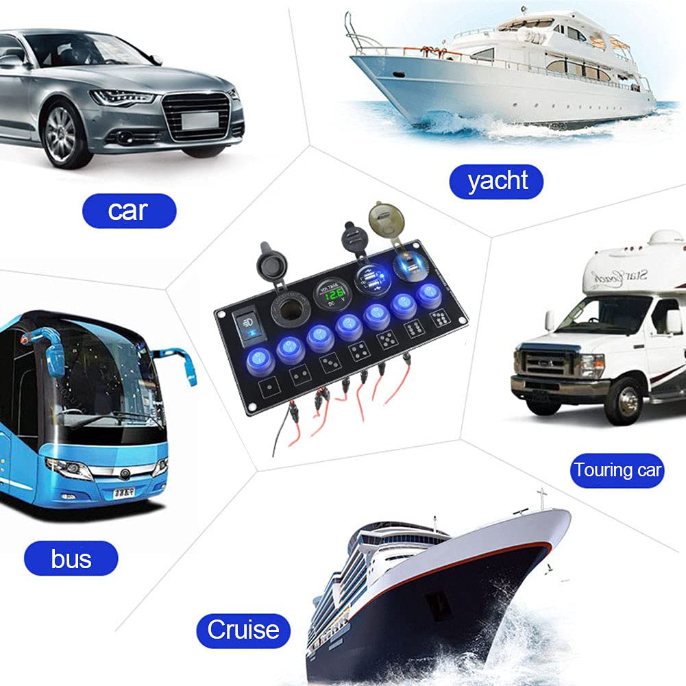 Pannello Interruttori Voltmetro Asudaro Led, Presa per Caricabatterie per Auto 12v-24v Dual USB Ricarica Rapida con Display Della Tensione di Protezione Intelligente per Auto, Camion Barche, Motocicli