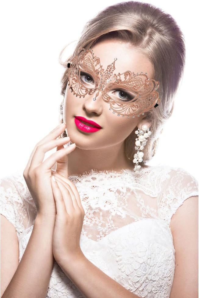 Thmyo Women's Laser Cut Metal Venetian Halloween Mardi Gras Party Mask(Rose gold) - Image 4