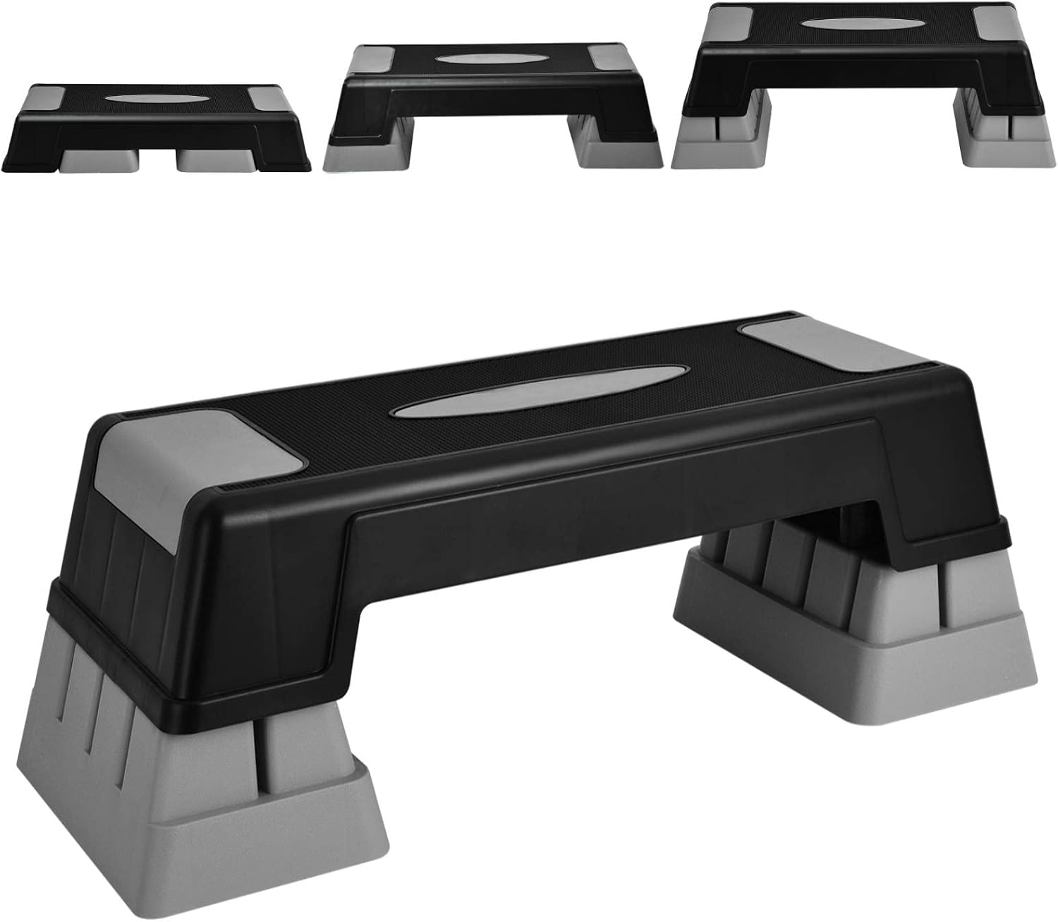 Happytools 28'' Aerobic Stepper, 5’’ 7’’ 9’’ Levels Height Adjustable Fitness Step Trainer, Exercise Step Platform w/Risers & Non-Slip Foot Pads for Home Gym Cardio Strength Training