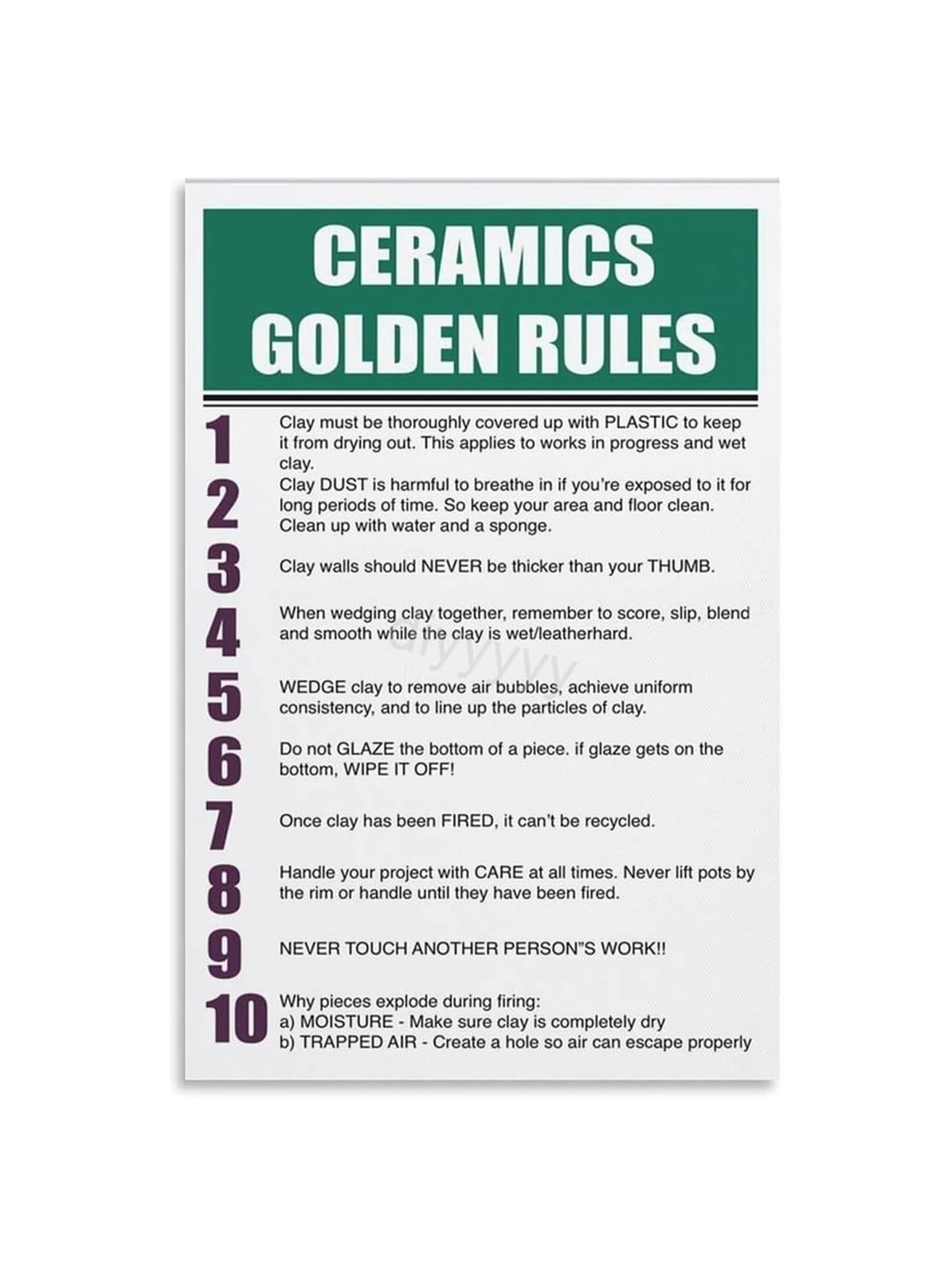 MQXFCZUX 10,000 Hours in Clay Poster Golden Rules Distilled from a Lifetime of Ceramics Wisdom Timeless Principles for Artists and Apprentices Unframed,12x18inch(30x45cm)