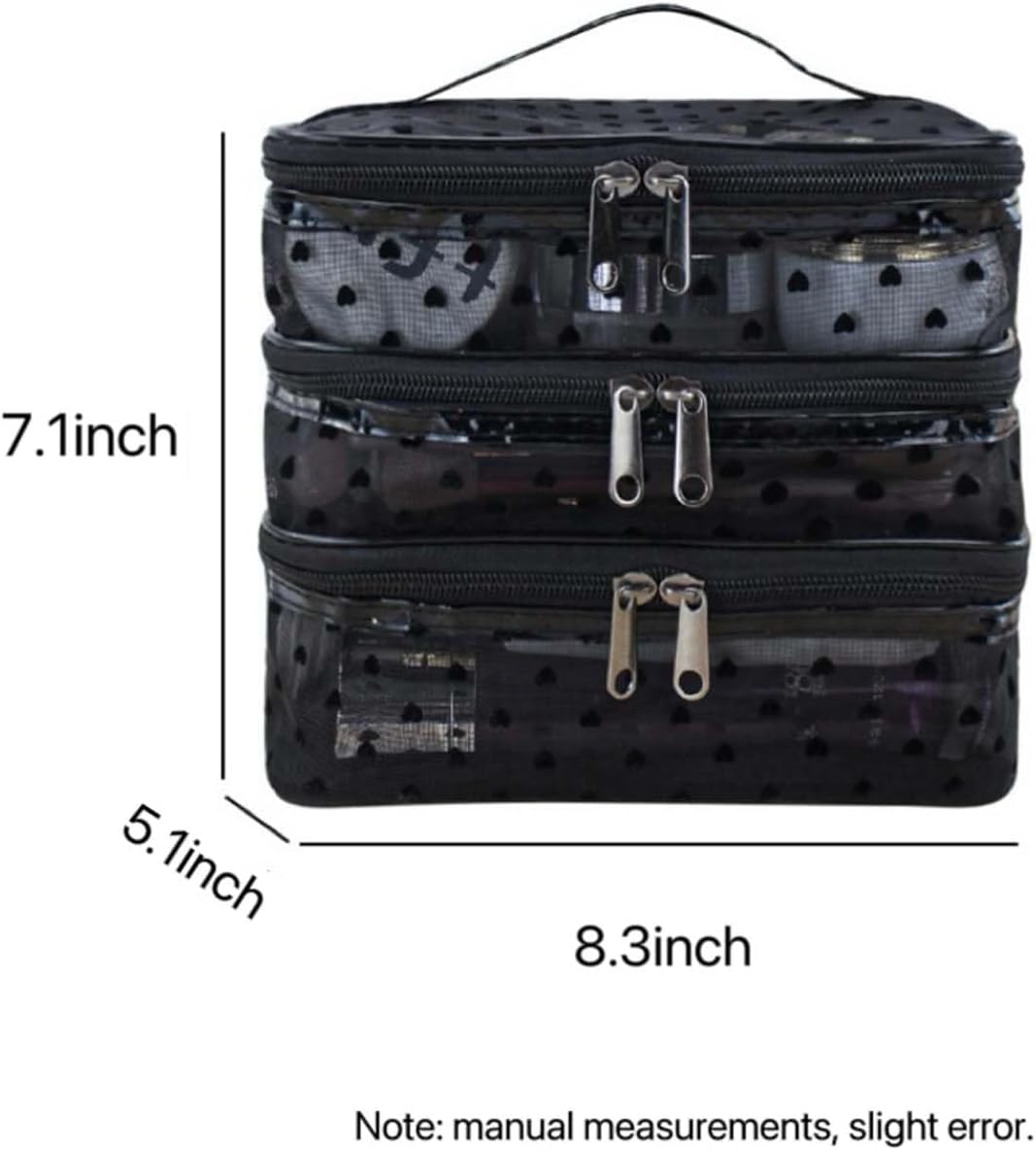 Cosmetic Bag Travel Makeup Bag Mesh Double Layer Large Makeup Pouch Travel Accessories Essentials Toiletry Bag for Women Makeup Travel Organizer (three layers black) - Image 3