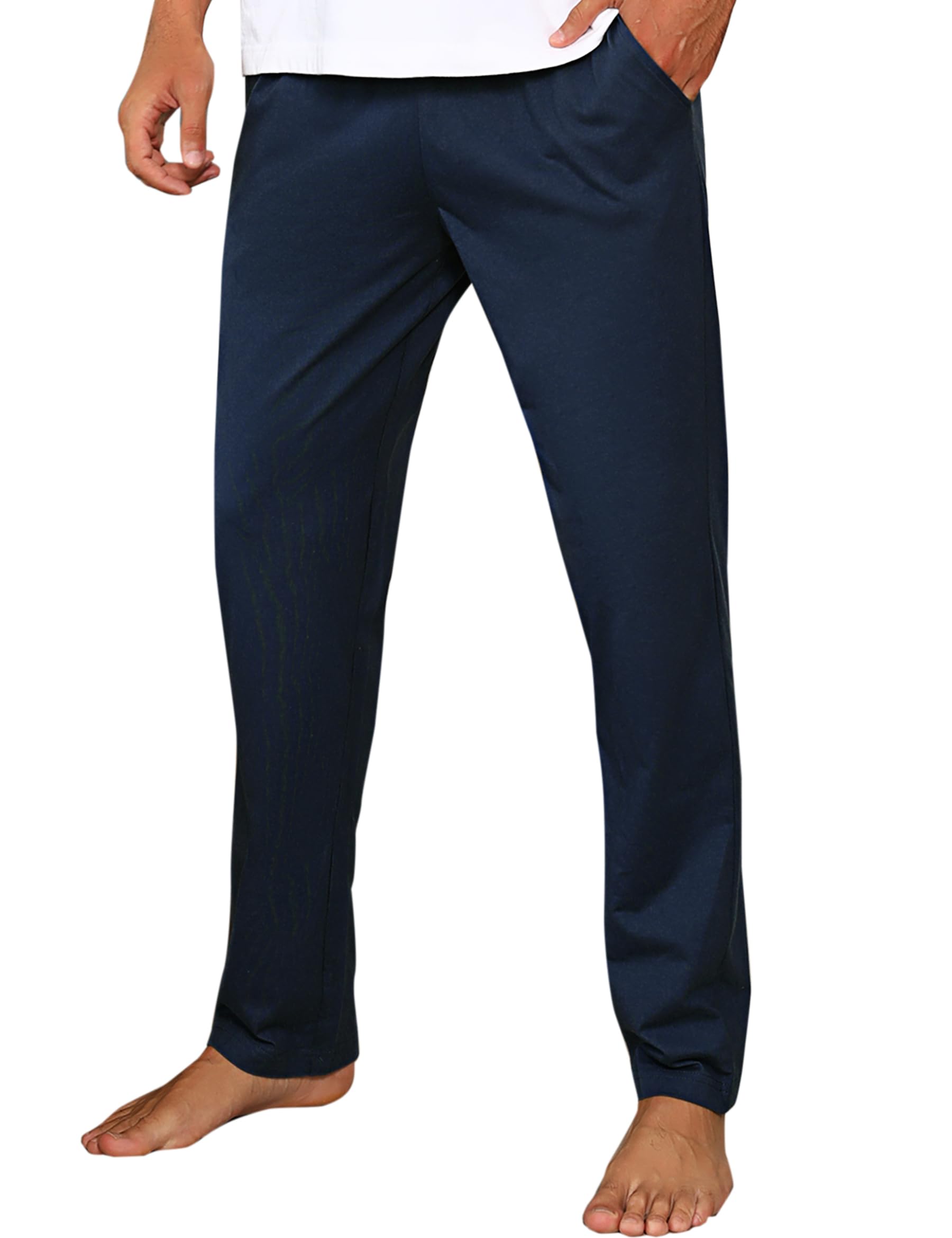 Schlafanzughose Herren Lang Pyjamahose Baumwolle Nachtwäsche hose Unifarbene Freizeithose für Herren Loungewear Sleepwear mit Taschen Elastischer Bund und Atmungsaktive Hose