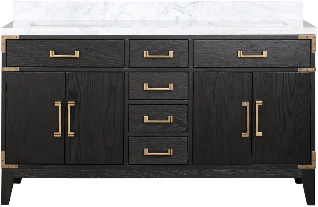 Laurel 60 in W x 22 in D Black Oak Double Bath Vanity and Carrara Marble Top
