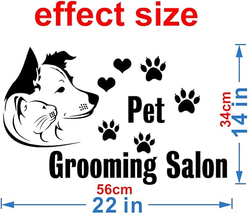 Miniatura 2 de ANFRJJI Calcomanía de pared para salón de aseo de mascotas, adhesivo de vinilo de PVC extraíble con diseño de perro y gato, arte de pared perfecto