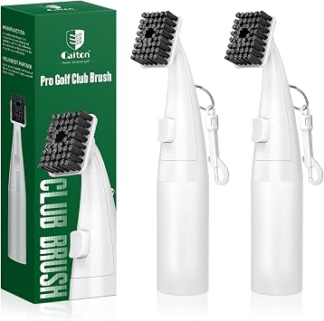 CAITON 2 pcs Pro Golf Club Brush Cleaner - Squeeze Bottle with Nylon Bristles - Push Button Spray - 9.8 Inches Holds 8 Oz Water - Best Golf Gifts for Men/Women