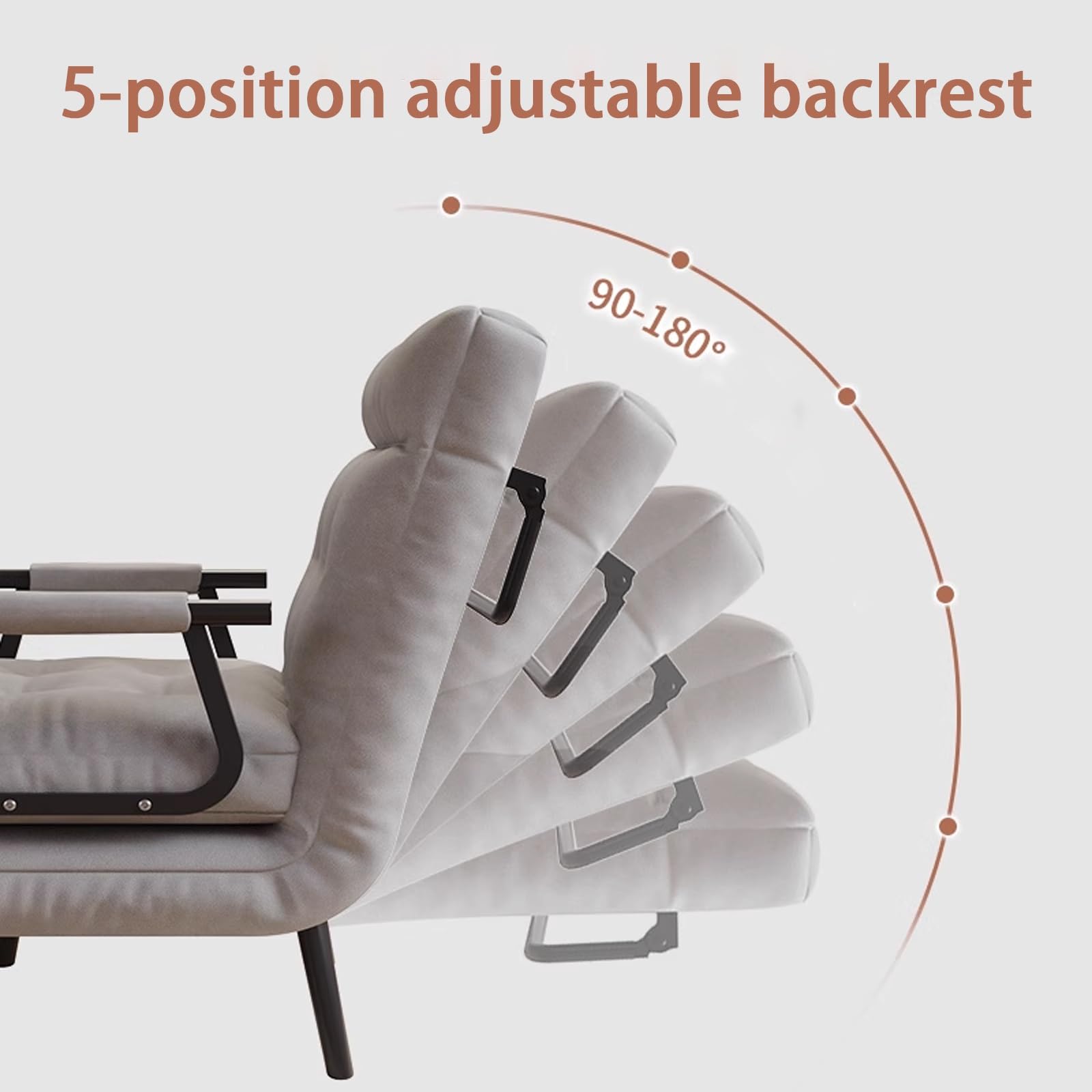 Schlafsessel mit Bettfunktion Recamiere mit Schlaffunktion Klappsofa mit 5-stufig Verstellbarer Rückenlehne, Bis 100kg Belastbar, Kleine Couches für Kleine Räume(55 * 180cm)