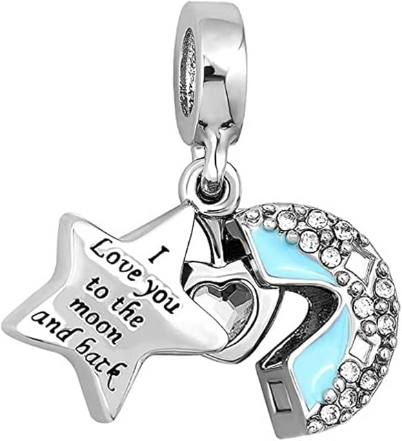 KunBead Jewelry I Love You to the Moon and Back Openable Star Heart Dangle Pendant Charms Compatible with Pandora Bracelets