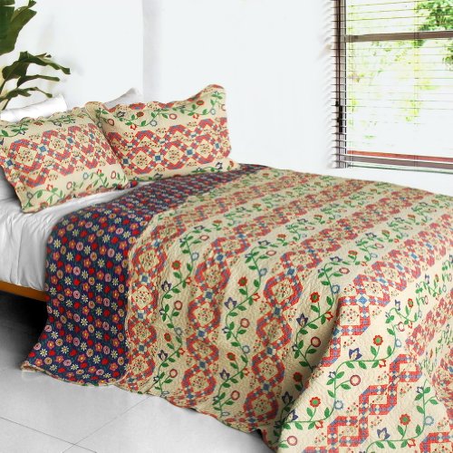 Blancho Bedding [Glitter] 3PC Cotton Vermicelli-Quilted Printed Quilt Set (Full/Queen Size)