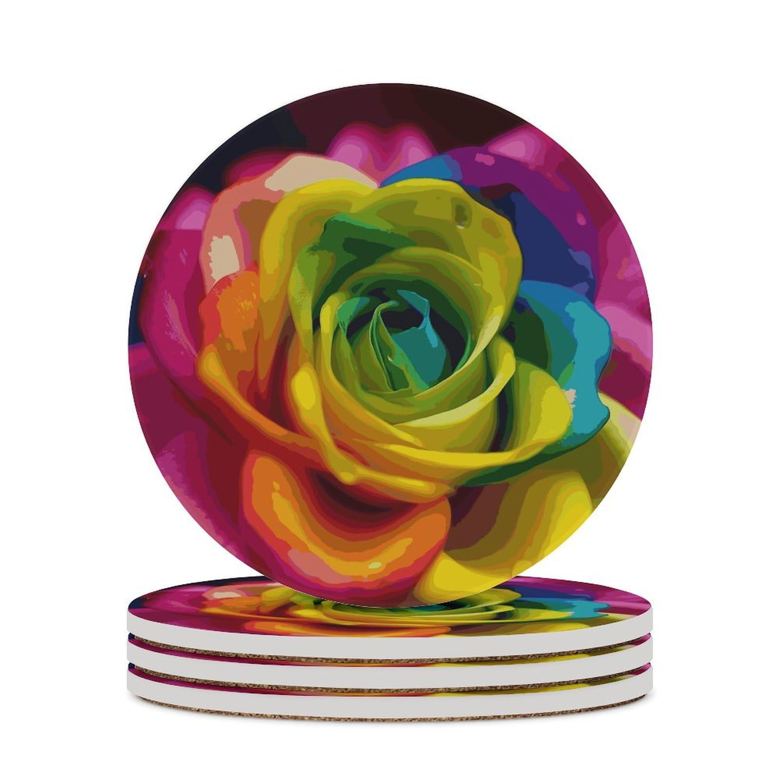 Rainbow Flower Coaster with Cork Base Drink Coasters for Coffee Table Decor Modern Cup Coasters with Non-Slip & Heat-Resistant Cute Ceramic Table Coaster for Home Dining