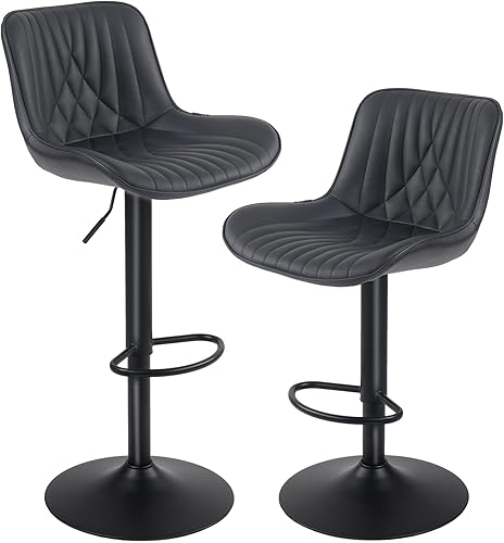 Miniatura 48 de YOUTASTE Bar Stools Set of 2, Adjustable Swivel Counter Height Barstools with Back, All Grey Faux Leather Upholstered Bar Chairs with Metal Base,