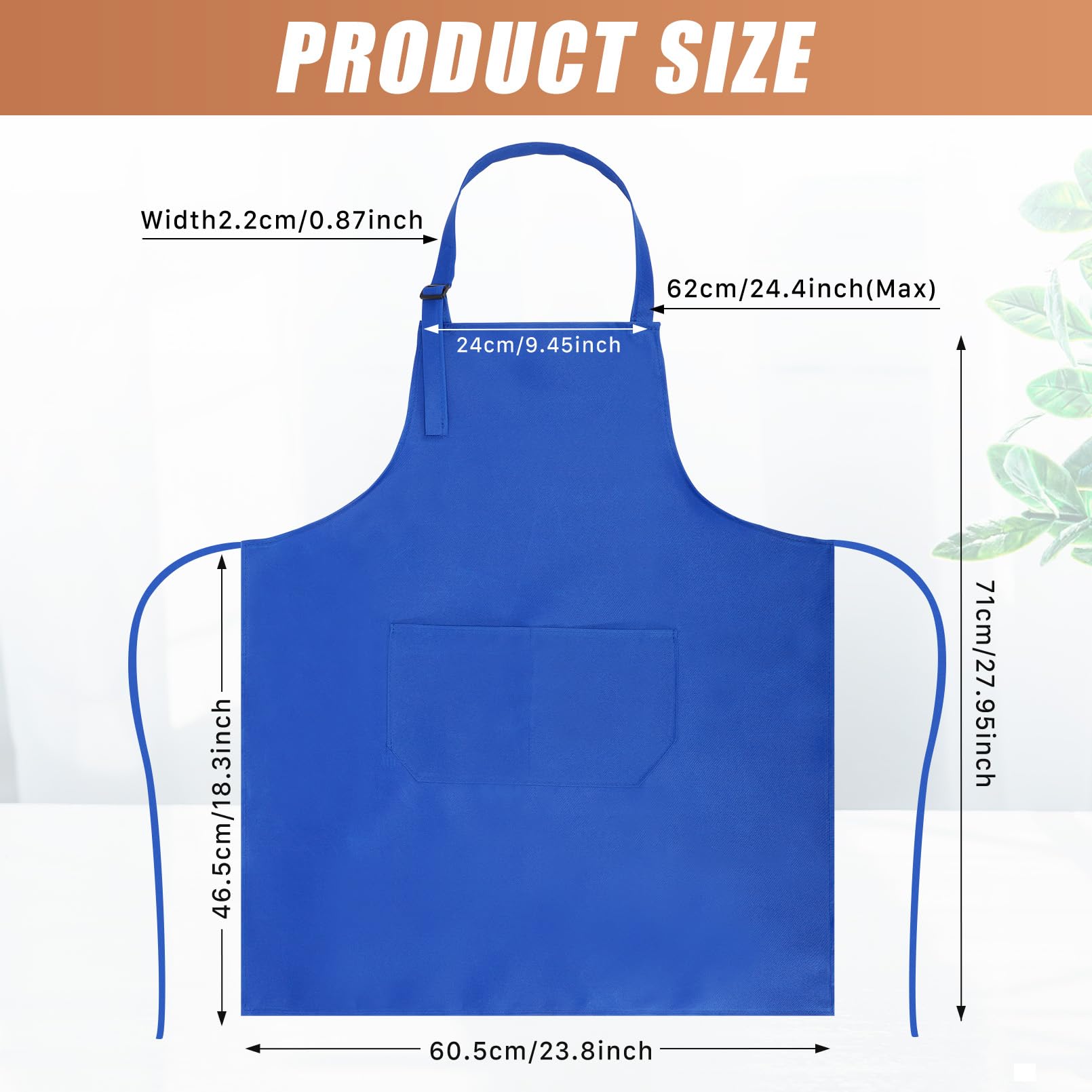 24 grembiuli regolabili vuoti, unisex, blu tinta unita, con 2 tasche, per adulti, cucina, barbecue, grigliate, forno, lavabili in lavatrice, blu, 60,5 x 71 cm