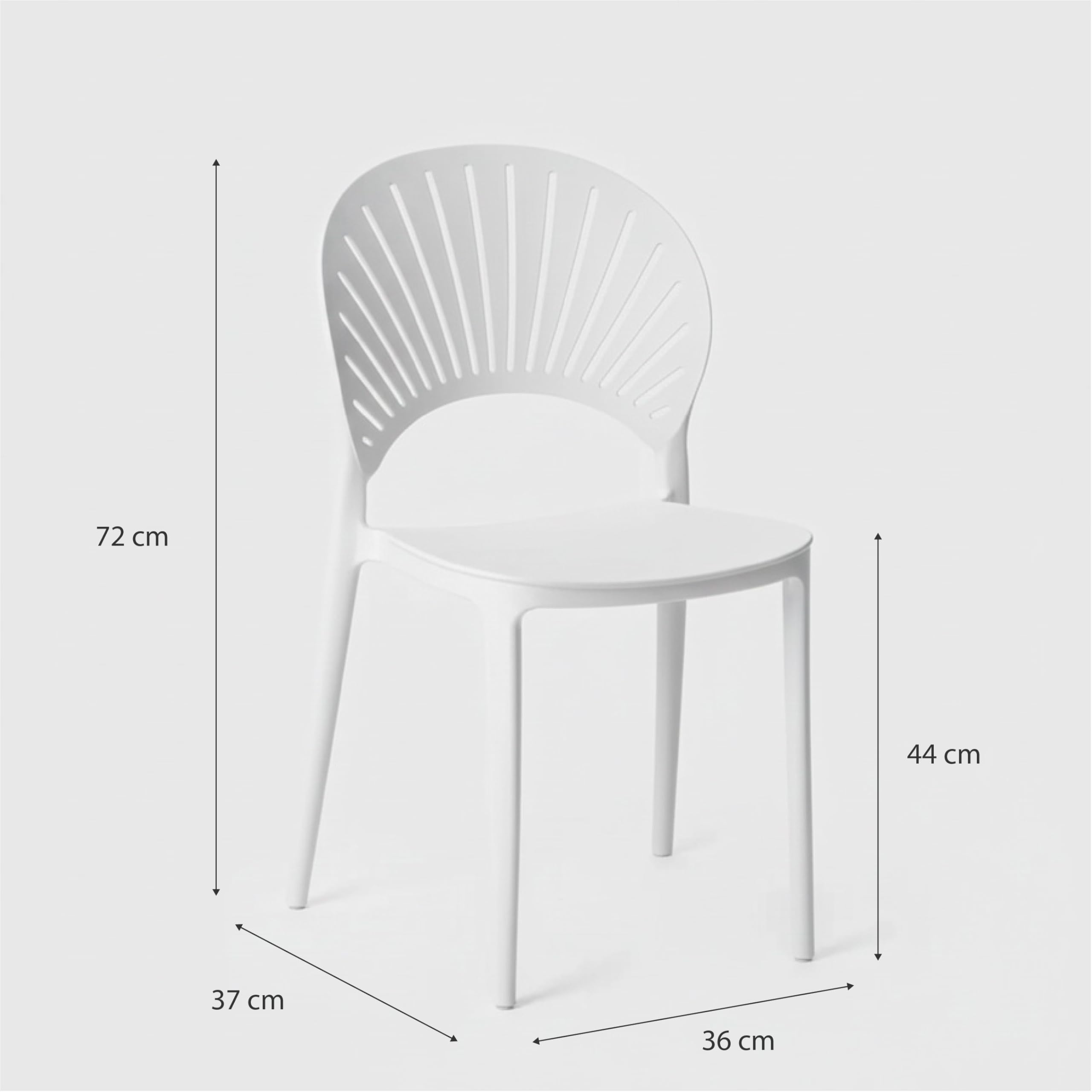 Baroni Home Set 4 Sedie in Plastica Impilabili, Senza Montaggio, Facili da Pulire, con Gommini Antiscivolo, per Cucina, Soggiorno, Sala da Pranzo, 36x37x72 cm Bianca Schienale a Raggi