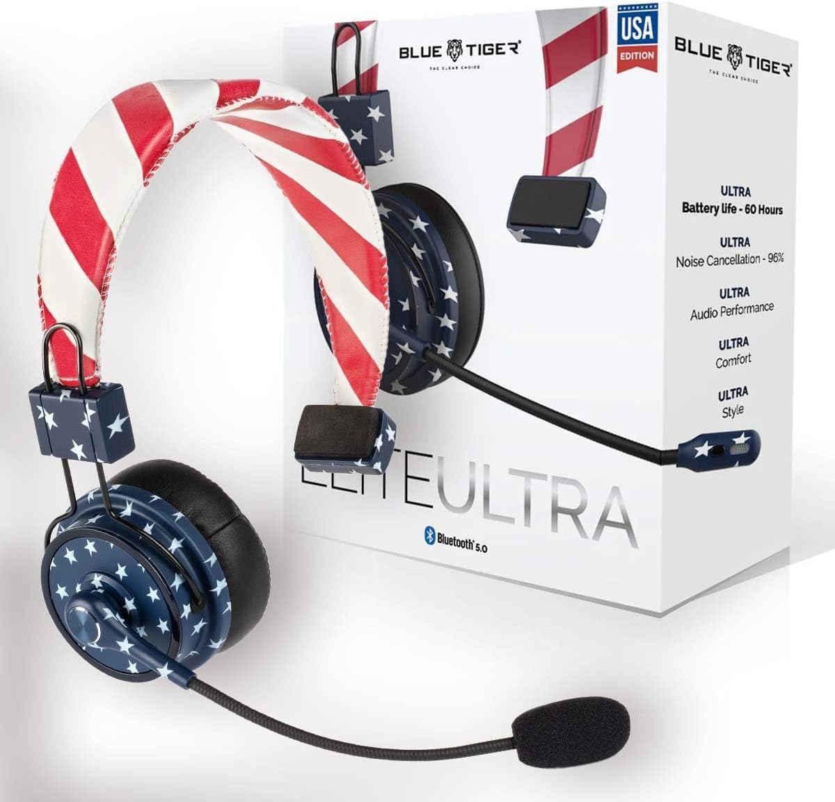 Blue Tiger Elite Ultra USA Wireless Bluetooth Headset – Truckers’ Headset – Noise Cancellation Bluetooth 5.0 Head Set – 60 Hours Talk Time, 1200 Hours Standby Blue Tiger Elite Ultra USA Wireless Bluetooth Headset – Truckers’ Headset – Noise Cancellation Bluetooth 5.0 Head Set – 60 Hours Talk Time, 1200 Hours Standby