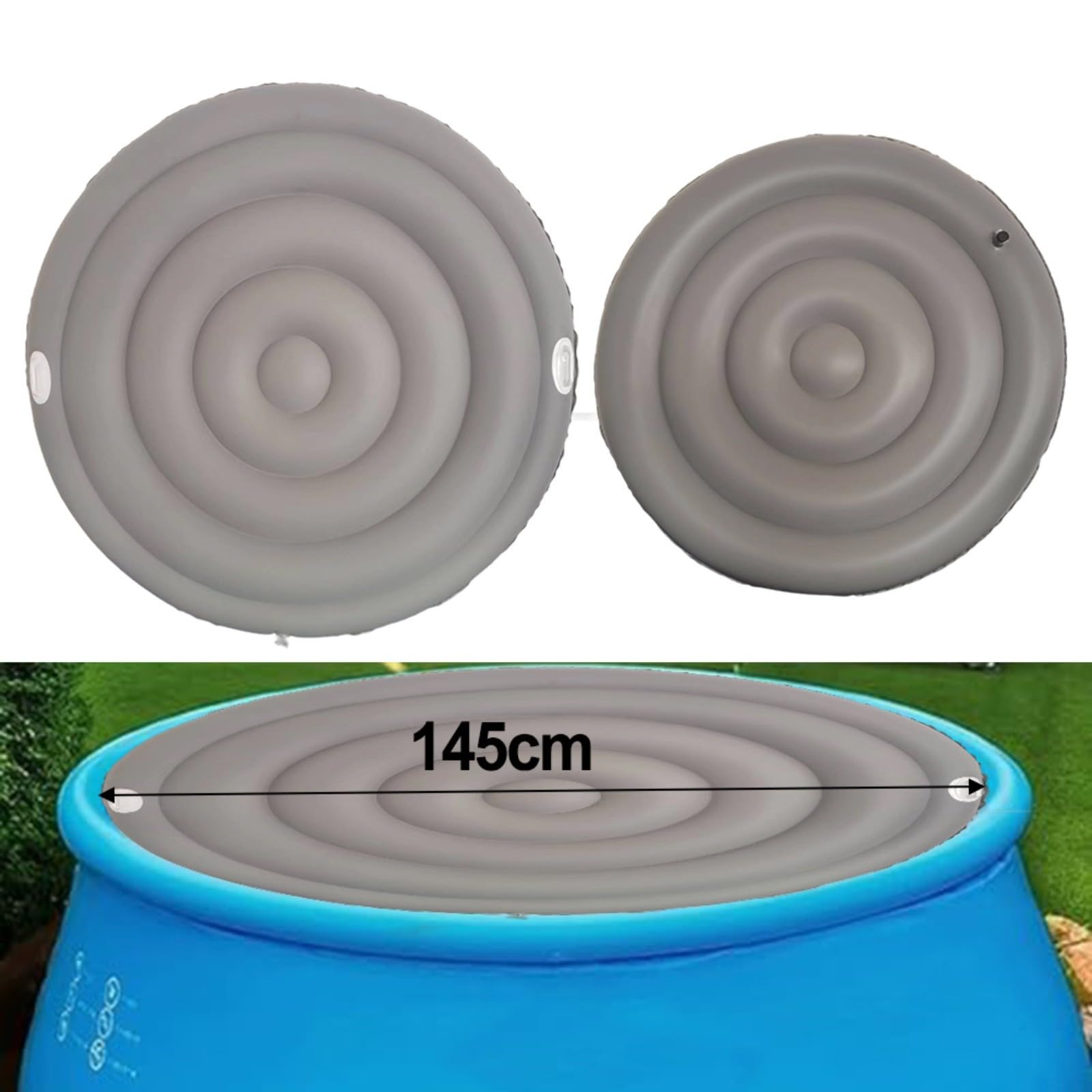 Couverture de Piscine Gonflable Ronde, Couvercle en PVC Résistant aux UV pour Spas de 145 cm & 165 cm, Isolation Écoénergétique, Gris (145 cm sans h)