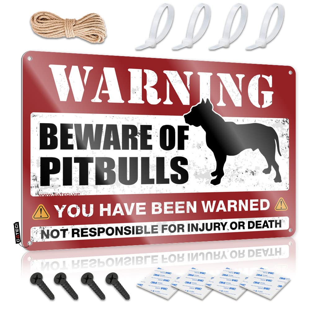 IBWNBBUSN Funny Bar Signs For Home Bar Beware Of Pitbulls Tin Sign Metal Signs Decor Cheers Tin Sign(20X30CM)