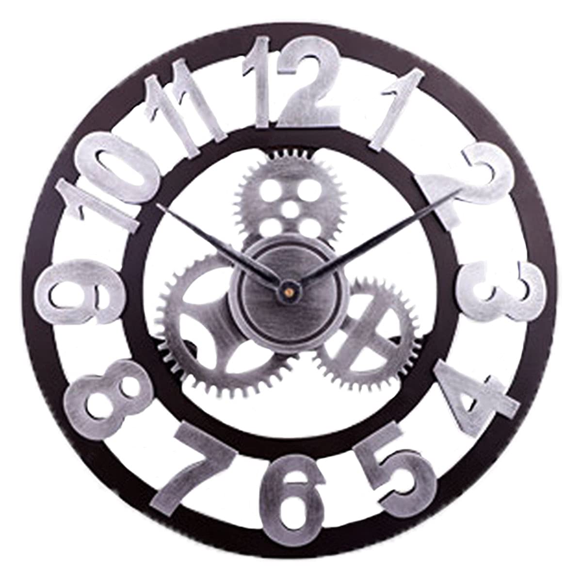 SDGcfgjW wall clock， Silent Non-Ticking Gear Clock Vintage Wall Handmade Roman Numeral Watches(Silver)