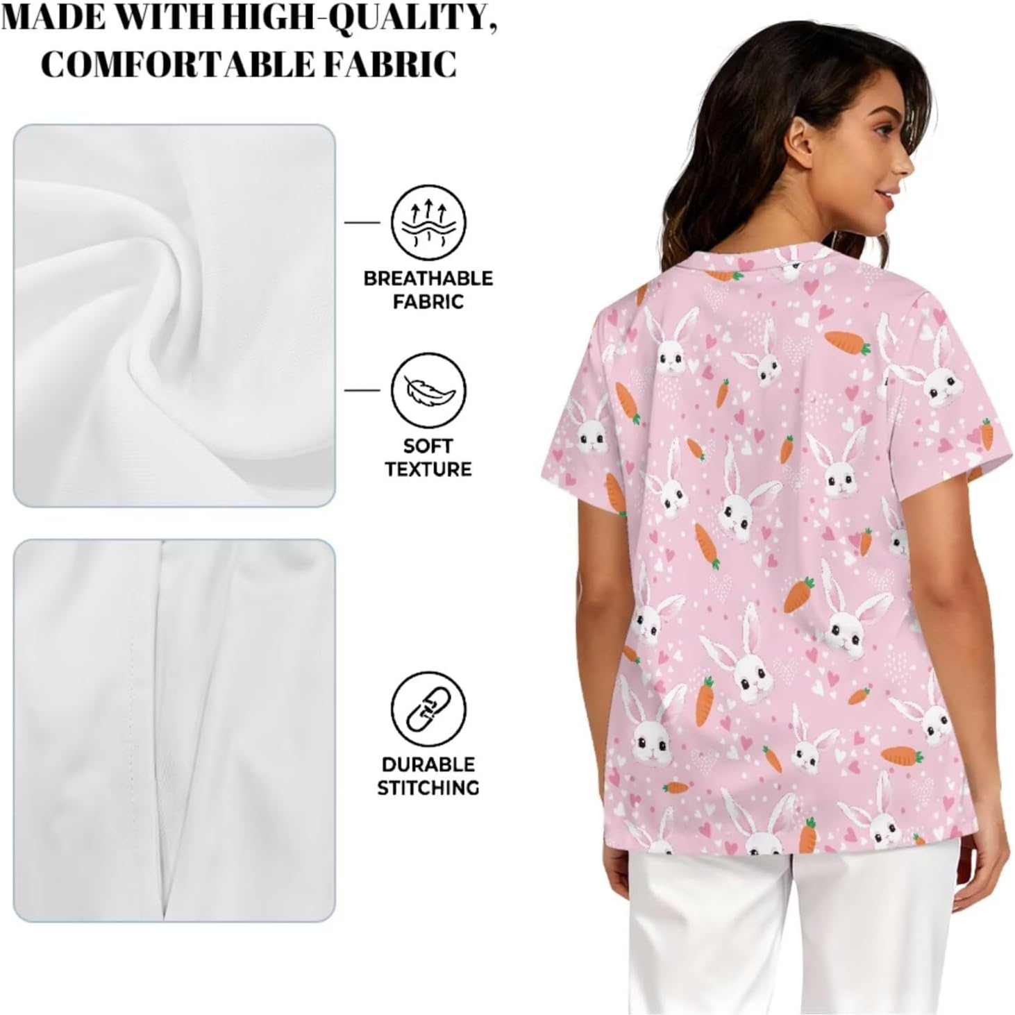 Printed Scrubs Set for Women Stretch V-Neck Scrub Tops with Pants, Pocket Medical Uniform for Nurse Doctor Work