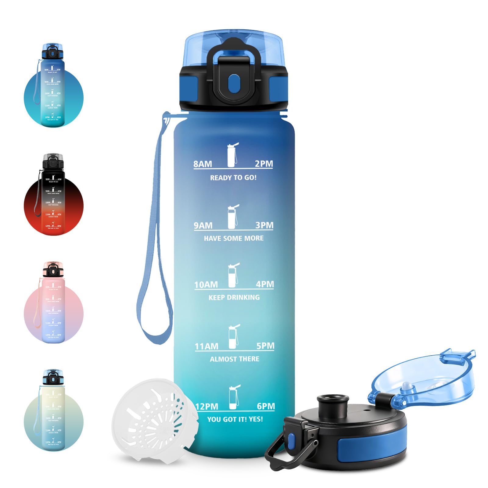JAPORIA Water Bottle 500 ml, Leak-Proof, Carbonated & BPA-Free, Water Bottle with Time Marking, Sports Bottle for Gym, Camping, Hiking, Bike, Yoga, Sports